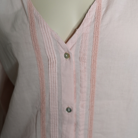 NWT Zara Cotton Pintucked & Lace Collarless Blouse - Picture 5 of 10
